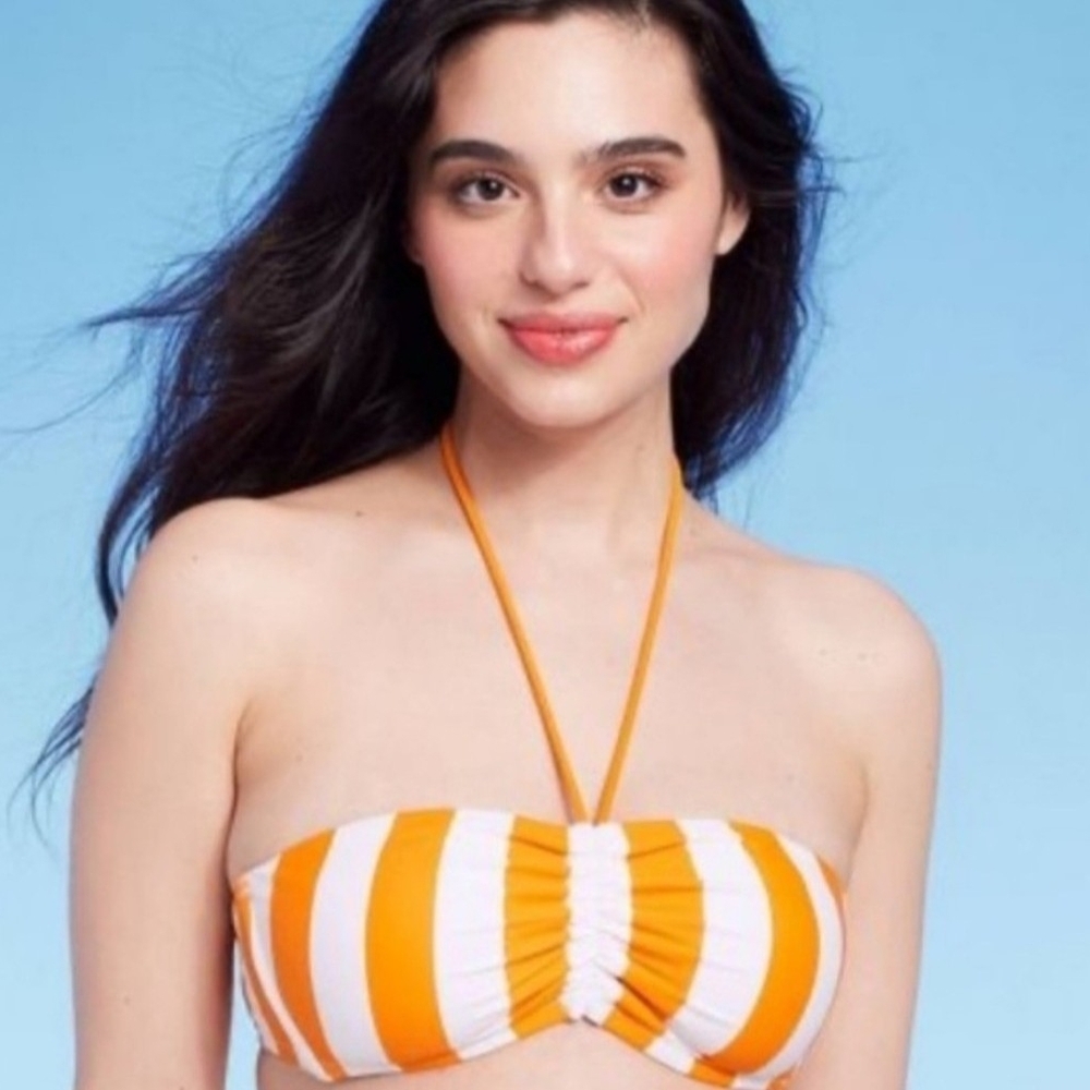 Orange and White Striped Bandeau Bikini Top